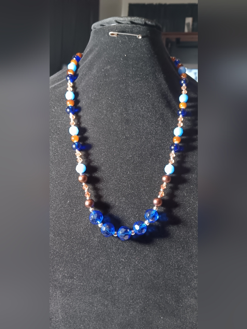 Blue Glass Bead Necklace with Mixed Accent Beads